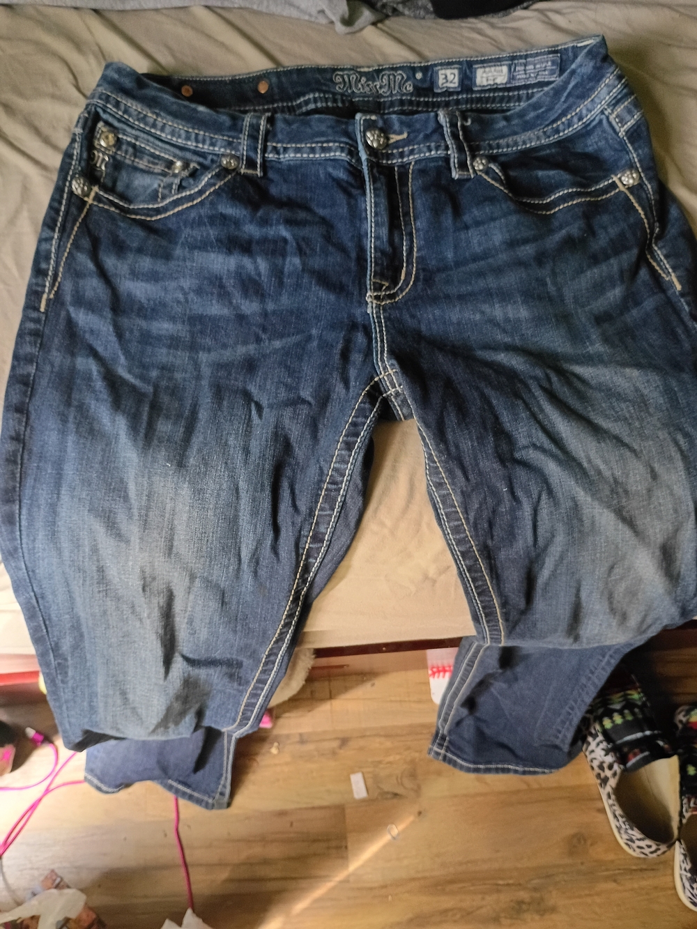 Miss Me Dark Blue Bootcut Jeans with Contrast Stitching